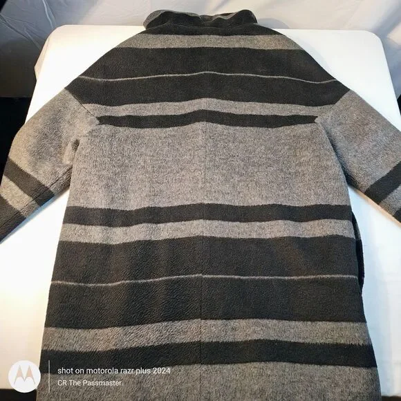 Ann Taylor LOFT Gray Black Striped Wool Blend Long Full Zip Coat*The Passmaster* - Picture 5 of 11